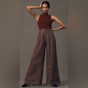 Anthropologie The Avery Pleated Wide-Leg Trousers by Maeve: Sheer Silk Edition